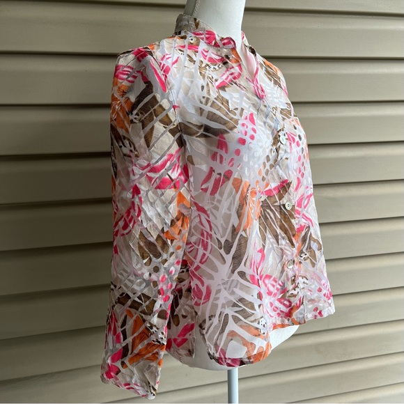 •Hearts of Palm• Sheer Button Down Blouse/Jacket - Size 10P - Picture 4 of 8